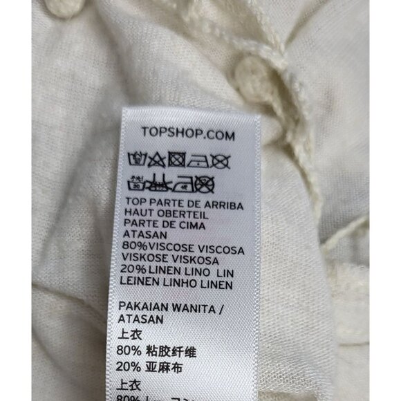 Topshop White Black Tassel Hem Top With Embroidery Design Size 4 - Picture 9 of 10